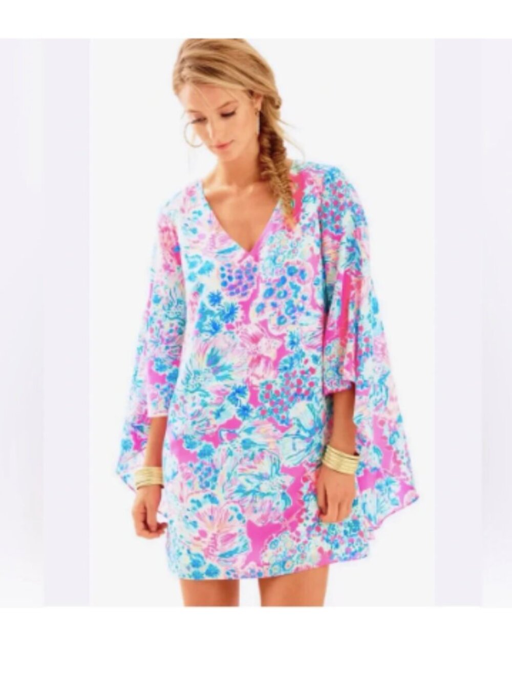 Lilly Pulitzer Miri Silk Caftan Mini Dress Tiki Pink Gypsea Beach Tropical 6